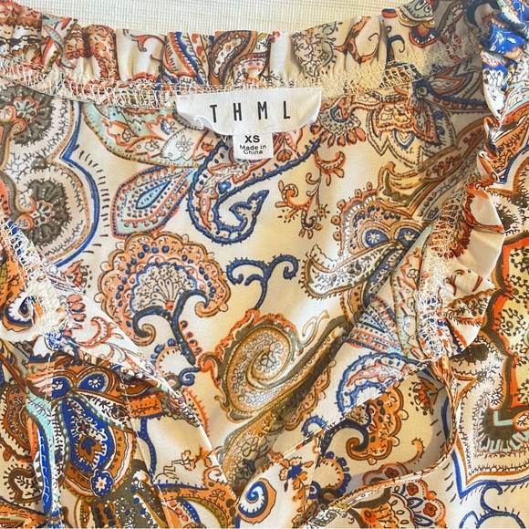 THML Boho Paisley Print Tassal Tie Mini Dress Ruffled Neck Flutter Sleeves - Picture 10 of 16